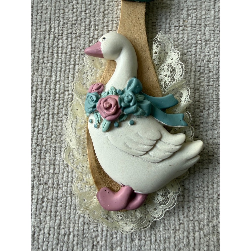 Vintage Goose Wooden Spoon Welcome Sign Farmhouse Blue Wall Hanging 1990